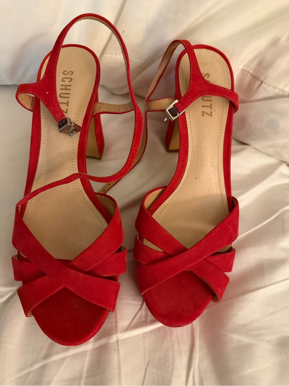 Schutz Red Suede Slingback Sandals